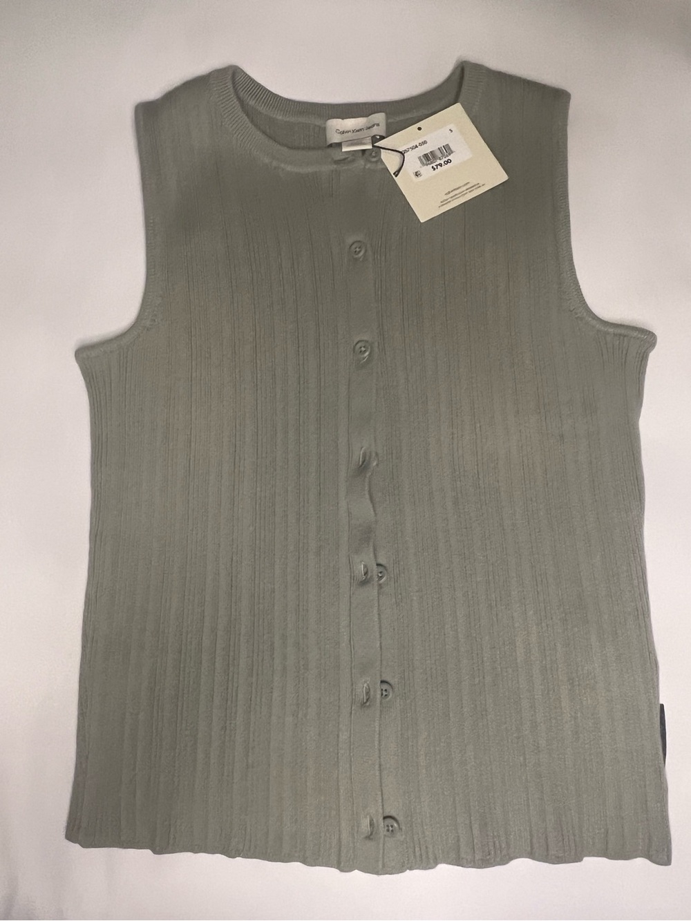 Calvin Klein Ribbed Button Front Tank in Sage Green